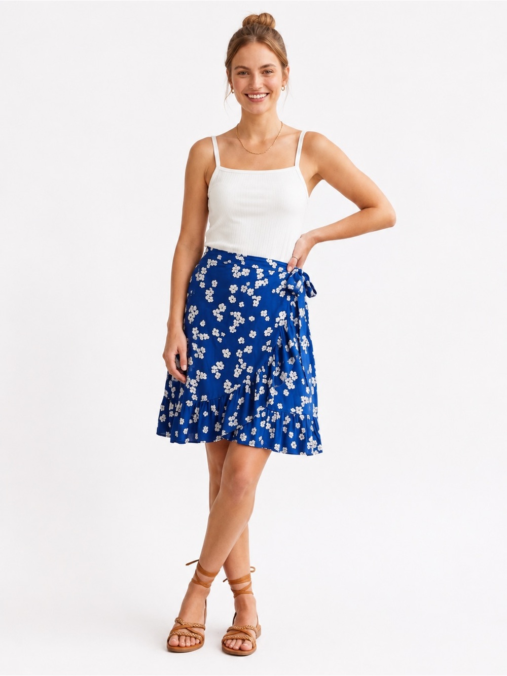 Mixit Blue and White Floral Wrap Skirt